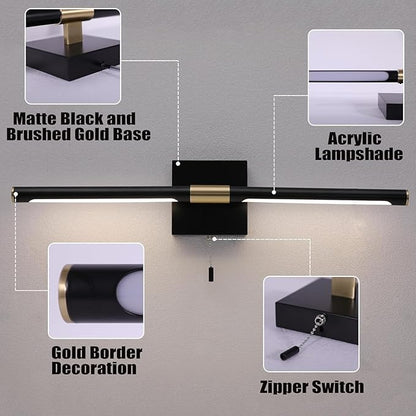 Black Gold Bathroom Vanity Light 24 Inch, Modern LED Vanity Light Bar Over Mirror, 4000K 360° Rotatable Picture Lights, Wall Lighting Fixtures for Bathroom, Paintings