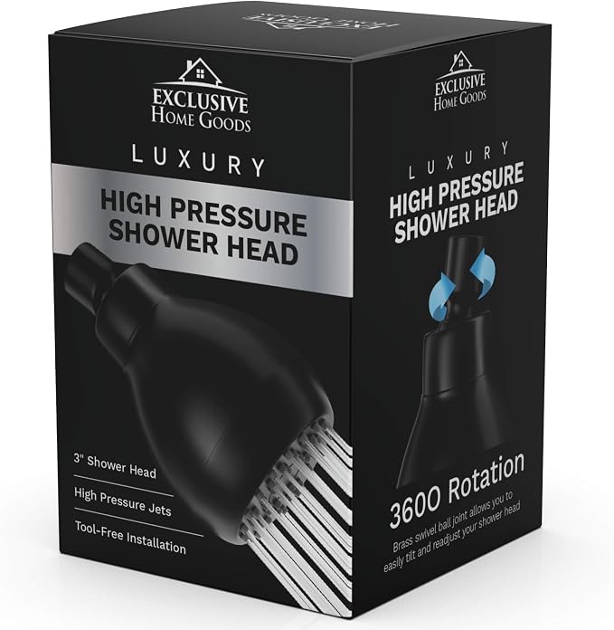 High Pressure Shower Head - Powerful Deluxe Bathroom Showerhead with Strong Spray Stream and Small Silicone Nozzles - Universal Fit Works with High and Low Water Flow Showers (Matte Black)-1.8 GPM