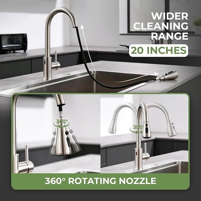 Touchless Kitchen Faucet, VFAUOSIT Kitchen Sink Faucet with Pull Down Sprayer Brushed Nickel Motion Sensor Smart Hands-Free, Stainless Steel Single Hole Faucet for Bar Laundry RV Bathroom Sink