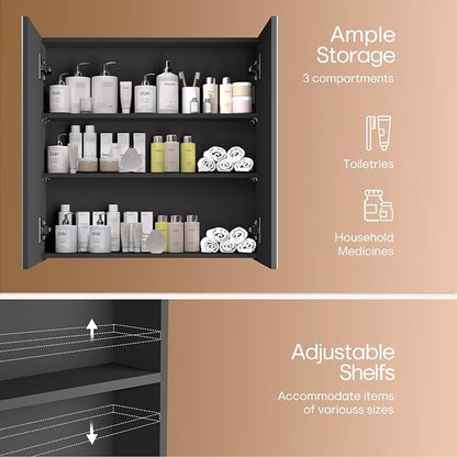 24x24 inch Bathroom Wall Cabinet, Saver Storage Cabinet, Medicine Cabinet with 2 Door and Adjustable Shelves, Black（Assembly Required）