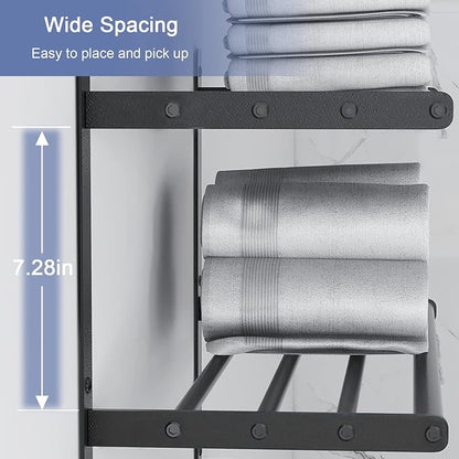Bethom Bathroom Towel Rack with Bars, 16 Inch Towel Shelf, Matte Black | 3-Tier Hotel Towel Racks for Bathroom Wall Mounted, Bath Towels Storage, Stainless Steel