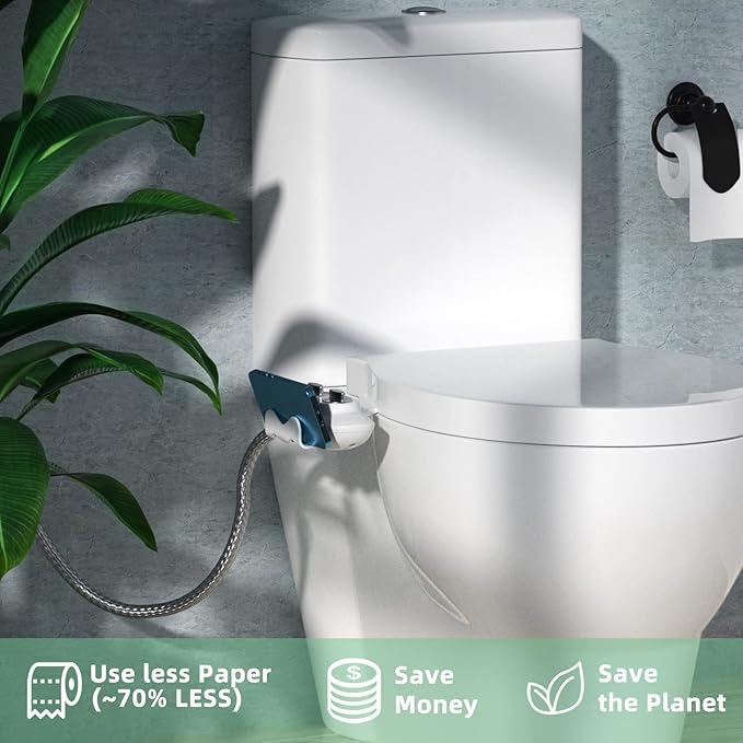 BD158 Ultra-Slim Bidet Attachment for Toilet - Non-Electric Mechanical Bidet Toilet Seat Attachment with Self-Cleaning Nozzle & Adjustable Fresh Water Pressure - Easy DIY Installation, White