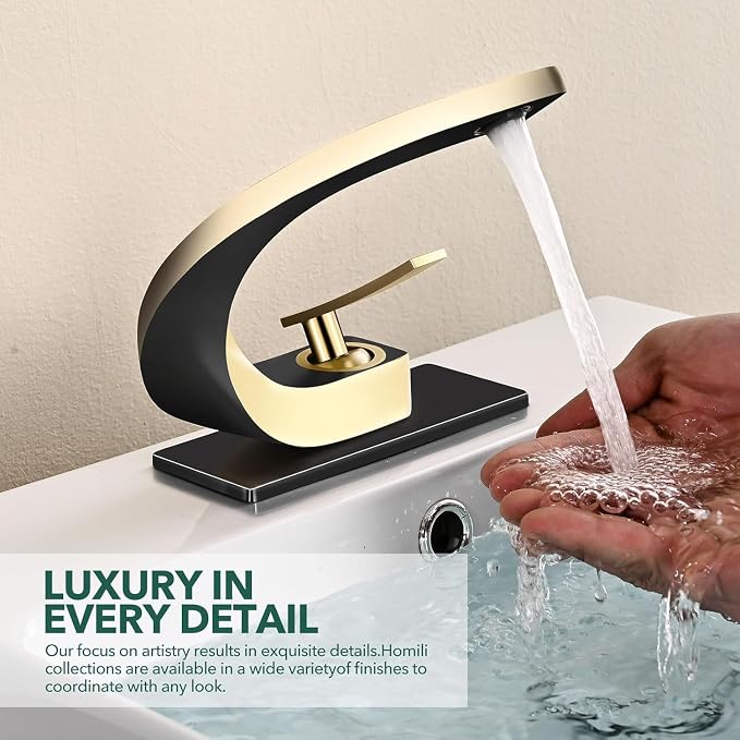 Single Hole Bathroom Sink Faucets,Brass Vainty Faucet Gold Black | Lead-Free, Single Handle Faucet for Sink, Vanity, RV, Lavatory, Suitable for 1 or 3 Holes Faucet