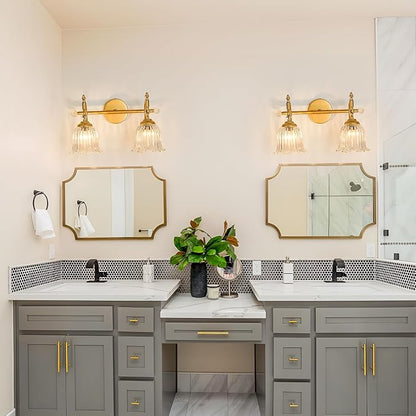 CVKASH 2-Light Bathroom Vanity Light Fixtures Over Mirror,Brushed Gold Modern Vanity Light with Glass Shade Vintage Wall Sconce for Bedroom Dressing Room Living Room Hallway Cabinet