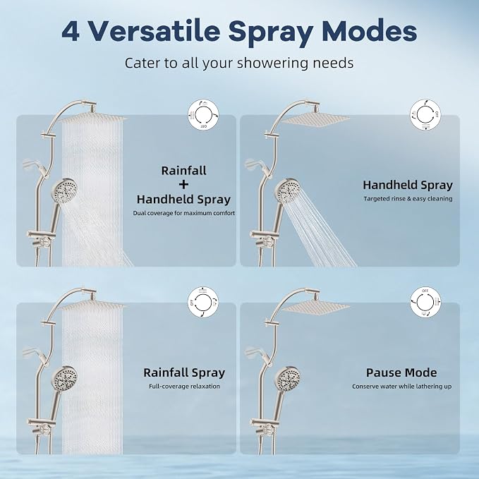 Hibbent 10'' Metal Showerhead & 10 Mode Filtered Handheld, Brushed Nickel | High Pressure Stainless Steel Showerhead, 4-way Diverter, Heightened All Metal Extension Arm, 71'' Hose & Holder, Easy Reach