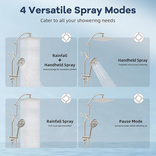Hibbent 10'' Metal Showerhead & 10 Mode Filtered Handheld, Brushed Nickel | High Pressure Stainless Steel Showerhead, 4-way Diverter, Heightened All Metal Extension Arm, 71'' Hose & Holder, Easy Reach