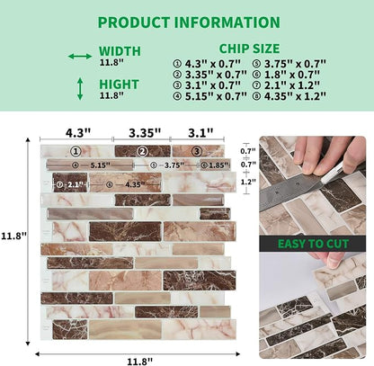 LONGKING 10-Sheet Peel and Stick Tile Backsplash, Vinyl Self-Adhesive Tile Stickers for Kitchen, Bathroom | Peel and stick backsplash, vinyl PVC, marble, waterproof, kitchen bathroom wall, 10-sheet, set A