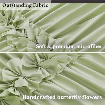 Homechoice Decor Sage Ruffle Shower Curtain, Handcrafted Bow Tie | Vintage Bath Curtain for Master Bathroom, Ruched Microfiber Bathroom Curtain with 12 Buttonholes, 72" W x 72" H (LQ-10)