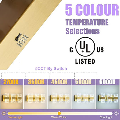 Modern LED Bathroom Light Fixtures Dimmable 3-Light Gold Vanity Light, 5CCT Adjustable Lighting Fixture Vanity Lights Over Mirror, Smoked Acrylic LED Vanity Lights for Bathroom