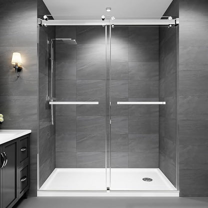 49-54" W x 76"H Frameless Double Sliding Shower Door for Walk-In Shower,5/16" (8mm) SGCC Certified Clear Tempered Safety Glass,Easy-Clean Coating,Quiet Heavy-Duty Roller System, Brushed Nickel