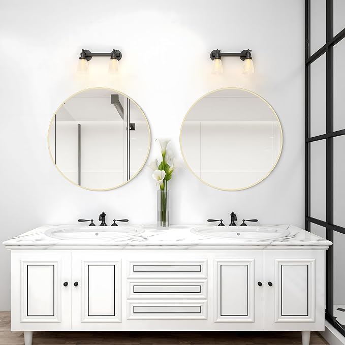 24 inch Round Mirror Gold Circle Wall Mirror for Bathroom with Metal Framed, Round Wall Mirror for Wall Decor, Vanity, Entryway Living Room