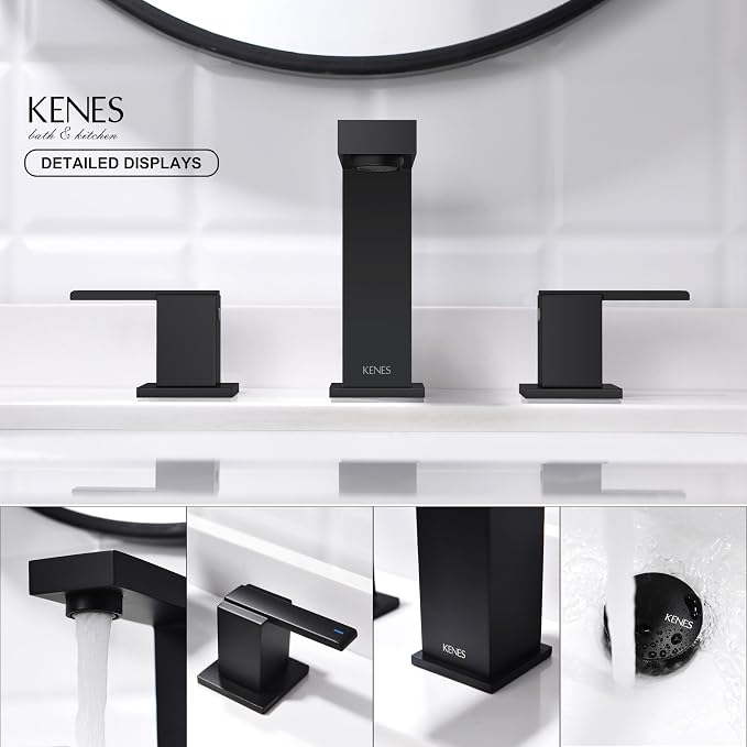 Matte Black Widespread Bathroom Faucet 3 Hole Vanity Faucet 2 Handle | Bathroom Sink Faucet with Pop Up Drain & Supply Lines, Lead-Free cUPC & NSF Certified, 8 Inch Faucet for Vanity Restroom Sink