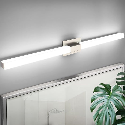 Brushed Nickel Dimmable Vanity Light - Extra Long Modern Bathroom Light Fixtures Over Mirror 28W Brightness IP44 Waterproof