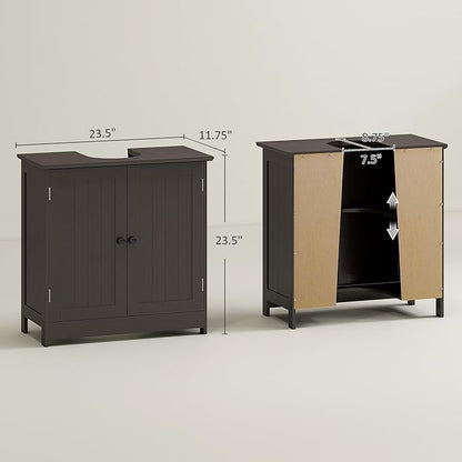 HOMCOM Under Sink Bathroom Cabinet, Pedestal Sink Storage Cabinet with 2 Doors, Shelf and U-Shape, Coffee