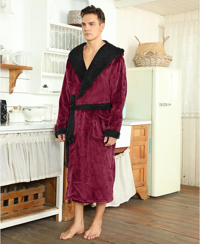 U2SKIIN Mens Hooded Robe, Plush Robes for Men Long Fleece Bathrobe