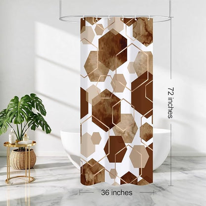 Litabel Small Stall Shower Curtain Set, Geometric Bathroom Decor 36x72 | Narrow Half Modern Minimalist Shower Curtais, Brown Geometric Art Print Abstract Waterproof Bath Curtain