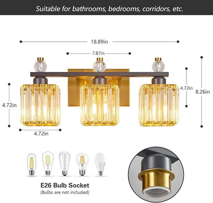 3-Light Modern Crystal Vanity Light - Black Gold Bathroom Light Fixtures Over Mirror
