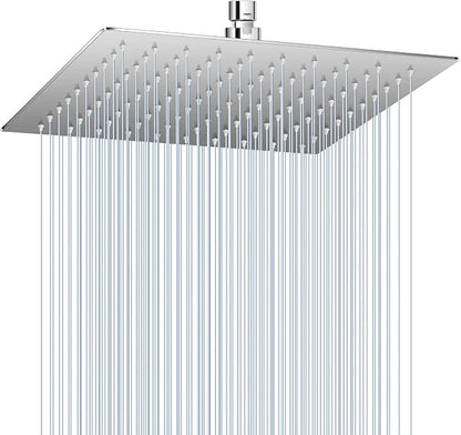 10 Inch Rain Shower Head Brushed Nickel - All Metal Stainless Steel 304, Ultra Thin Design, Modern Bathroom Square Rainfall Showerheads - Full Body Coverage Bath Shower