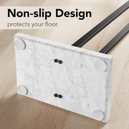 Bathroom Towel Rack Freestanding Floor Stand: Black 36in 2‑Bar Weighted Marble Base Towel Holder, Rustproof 304 Stainless Steel Drying Rack for Bath&Hand Towels, No‑Drill Slim Organizer, Spa Pool