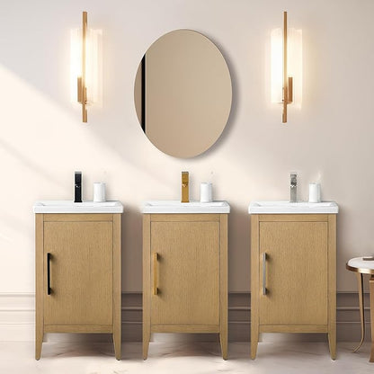 Vanity Art 20 inch Bathroom Vanity with Single Sink & Ceramic Top, Vanity Cabinet with Soft-Closing Doors, Solid Wood Frame, Natural Oak, VA9020-NO-GB1