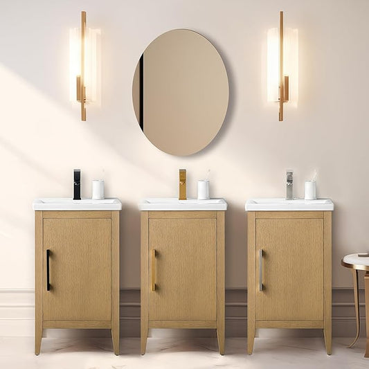 Vanity Art 20 inch Bathroom Vanity with Single Sink & Ceramic Top, Vanity Cabinet with Soft-Closing Doors, Solid Wood Frame, Natural Oak, VA9020-NO-GB1