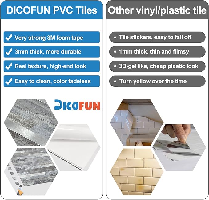 DICOFUN Peel and Stick Backsplash Wall Tiles, 1 Sheet Distressed Wood PVC Kitchen Backsplash Peel and Stick