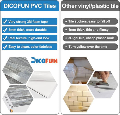 DICOFUN 10-Sheet Peel and Stick Backsplash Wall Tile, PVC Kitchen Backsplash Peel and Stick in Distressed Wood, 9.4 sq.ft