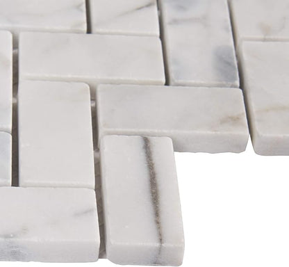 MSI Calacatta Cressa Herringbone Honed Marble Tile for Kitchen Backsplash, Wall Tile for Bathroom, Accent Wall Tile, and Shower Wall Tile