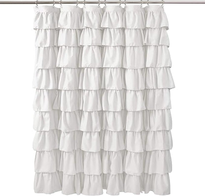 Lush Decor Ruffle Shower Curtain | Floral Textured Vintage Chic Farmhouse Style Design, White, 72" x 72"