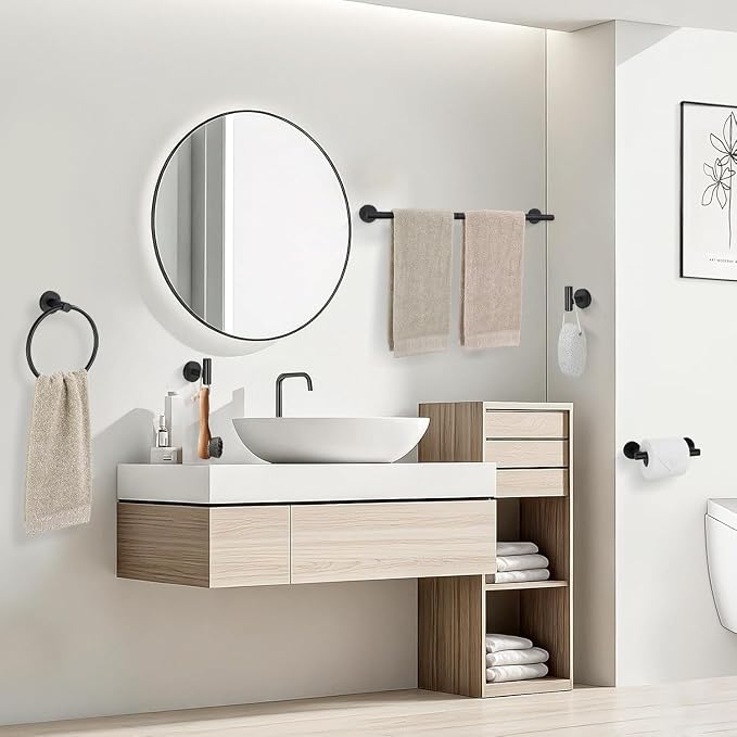 TURS Black 5 Piece Bathroom Towel Bar Set Bathroom Hardware Set, 23.6 inch Bathroom Accessories Kit Set, SUS304 Stainless Steel Wall Mounted