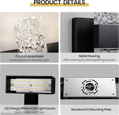 Modern Bathroom Lights - Bathroom Light Fixtures Over Mirror 30W Dimmable Crystal Wall sconces 3 Lights Black Brushed Hardwired Wall Lights 4000K LED Bathroom Vanity Light Fixtures