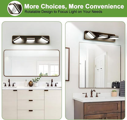 360° Rotate LED Bathroom Vanity Light Fixtures, 1300LM Acrylic Brown and Gold Vanity Lights for Bathroom, Modern Wall Lighting Fixtures Over Mirror Kitchen Living Hallway (Natural White Light 5000K)