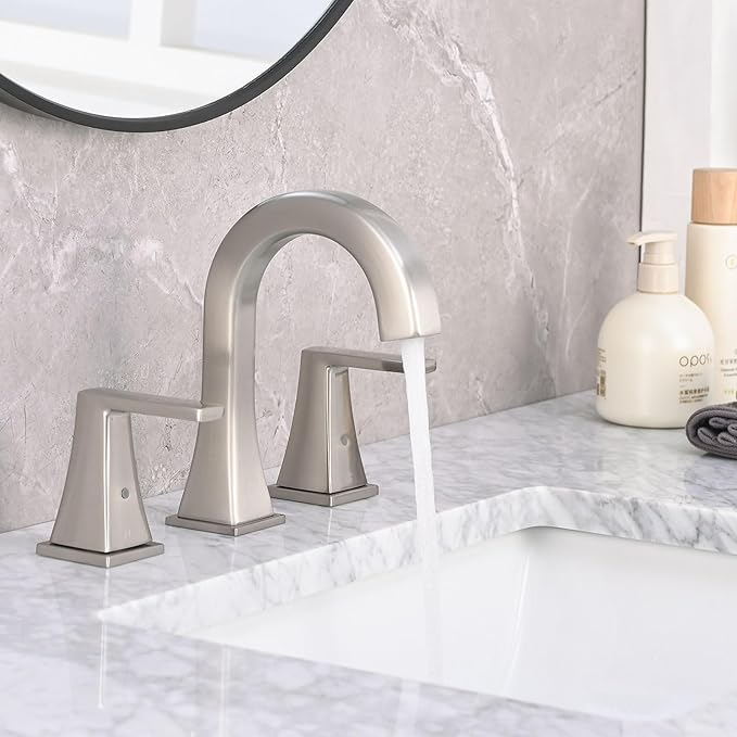 Bathroom Faucets for Sink, 2 Handle Widespread Bathroom Sink Faucet, 3 Hole Modern Stainless Steel Faucet with Pop-up Drain and Water Supply Lines, Brushed Nickel