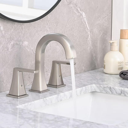 Bathroom Faucets for Sink, 2 Handle Widespread Bathroom Sink Faucet, 3 Hole Modern Stainless Steel Faucet with Pop-up Drain and Water Supply Lines, Brushed Nickel