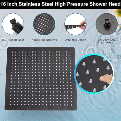 Midanya Shower Faucet Set,Wall Mount Shower System with Square Rain Shower Head and Hand Sprayer, Rough-in Valve Body and Trim Kit Included,16 Inch,Oil Rubbed Bronze