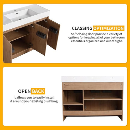 48 Inch Bathroom Vanity with Sink, Imitative Oak Modern Freestanding Vanity Set with Soft-Closing Door and Resin Basin, Contemporary Styling for Elegant Bathrooms