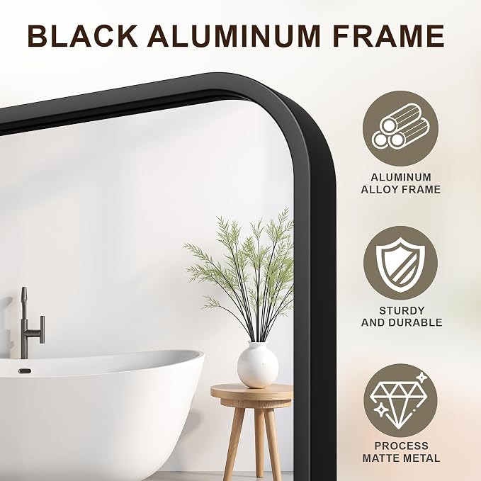 FICTOR Bathroom Mirror for Over Sink, 30"x55" Vanity Mirror for Wall, Black | Shatterproof Tempered Glass, Anti-Rust Frame, Vertical/Horizontal Mounting, Wall Mirror for Bedroom, Living Room, Entryway