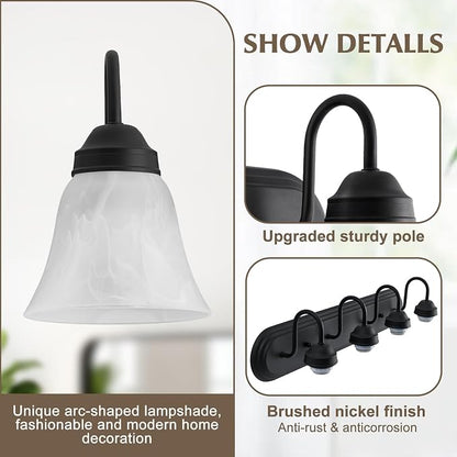 EJIAXIN 4-Light Bathroom Light Fixtures Over Mirror, Matte Black Modern Vanity Lights for Bathroom, Vanity Lighting Fixtures with E26 Base for Mirror Living Room Bedroom Cabinet