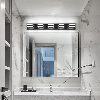SOLFART Bathroom Lighting Fixtures, Bathroom Vanity Lights Over Mirror, Matt Black 5 Lights, Light Fixtures for Vanity Cool Light 6000K