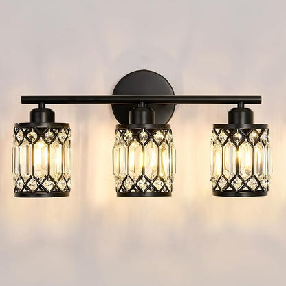 CVKASH 3 Light Bathroom Vanity Light Fixture Over Mirror Black Vintage Vanity Lights with Glass Shade Farmhouse Wall Sceonce for Bedroom Dressing Room Living Room Hallway Cabinet