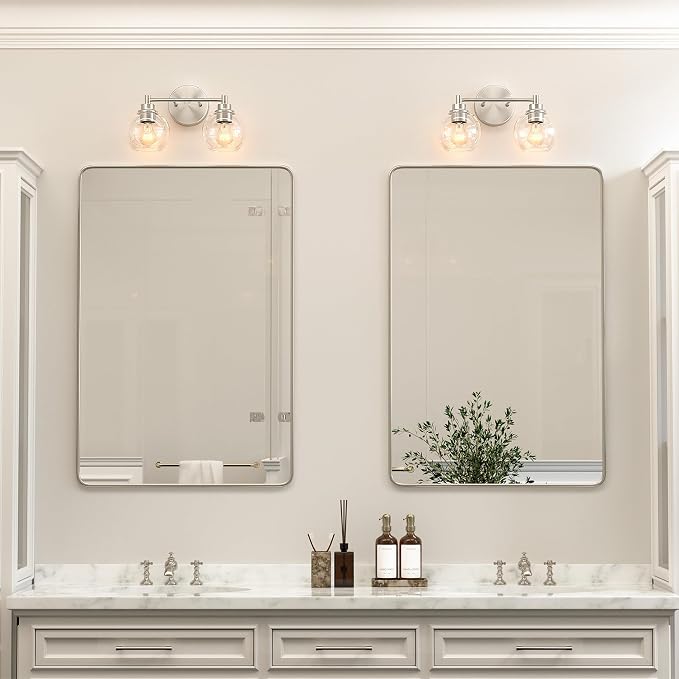 VONLUCE 2 Light Bathroom Vanity Light Fixtures, Brushed Nickel Finish | Globe Glass Shades, E26 Sockets, Easy to install, ETL Certificated, Vanity Lights for Bedroom Hallway Living Room