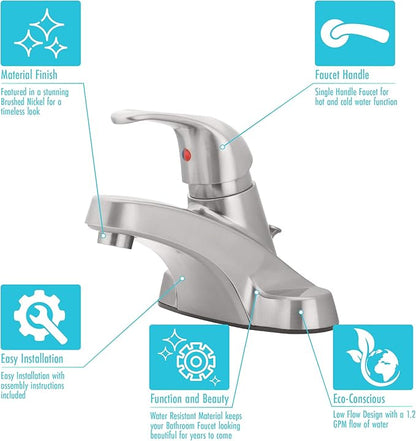 Aqua Vista 30-B410-AV-BN Watersense Certified Bathroom Sink Faucet, Brushed Nickel Single Handle