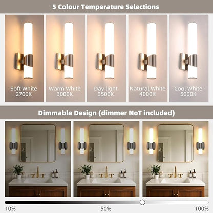 15" Brushed Nickel Bathroom Vanity Lights, Wall Sconce, 2 Pack | Modern Wall Light for Bathroom Bedroom Living Room Hallway