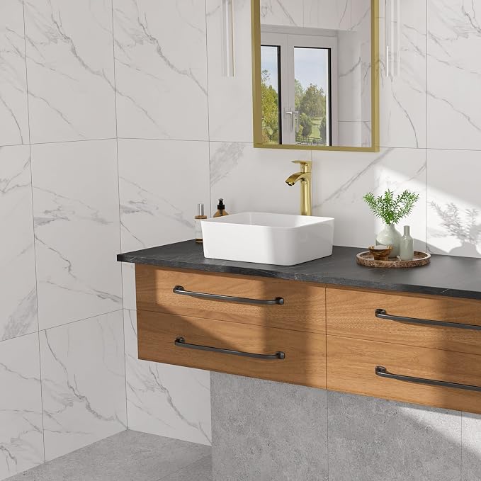 Vessel Sink 16"W x12"D Rectangle Bathroom Sink Above Counter | White Porcelain Ceramic Modern Vessel Sinks Vanity Art Basin for Bathroom Countertop