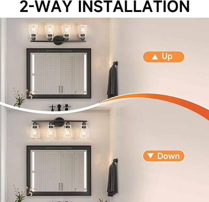TALOYA 27 Inch Brushed Black Bathroom Light Fixtures with Thickend Clear Tapered Glass Shade, 4-Light Modern Vanity Light Over Mirror for Bathrooms, Bedrooms (Bulbs Not Included)