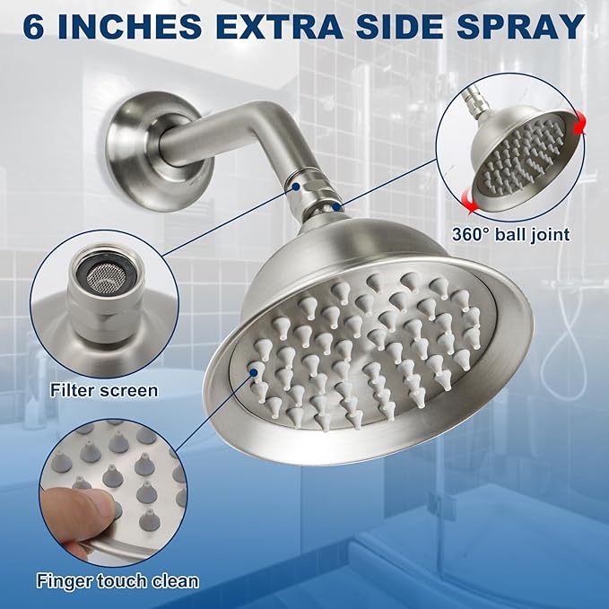 Antique Brass Shower System, 9" & 6" Dual Rain Heads and Handheld Spray Vintage Fixtures, 3-Function Dual Knob Valve with Separate Temperature Control, Brused Nickel