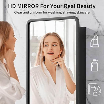 Black Medicine Cabinet Mirror,20x26 Inch Recessed Metal Framed Medicine Cabinet for Bathroom with Mirror,Adjustable Shelves Rounded Rectangle Bathroom Cabinet