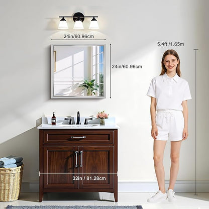 CIRCUMI 24"x24" Brushed Silver Bathroom Mirror, Square Mirror for Vanity | Chunky Box Metal Frame, Shatterproof, Tempered Glass, Bathroom Remodel&New Home,Wall Mirror for Over Sink,Living Room,Hallway