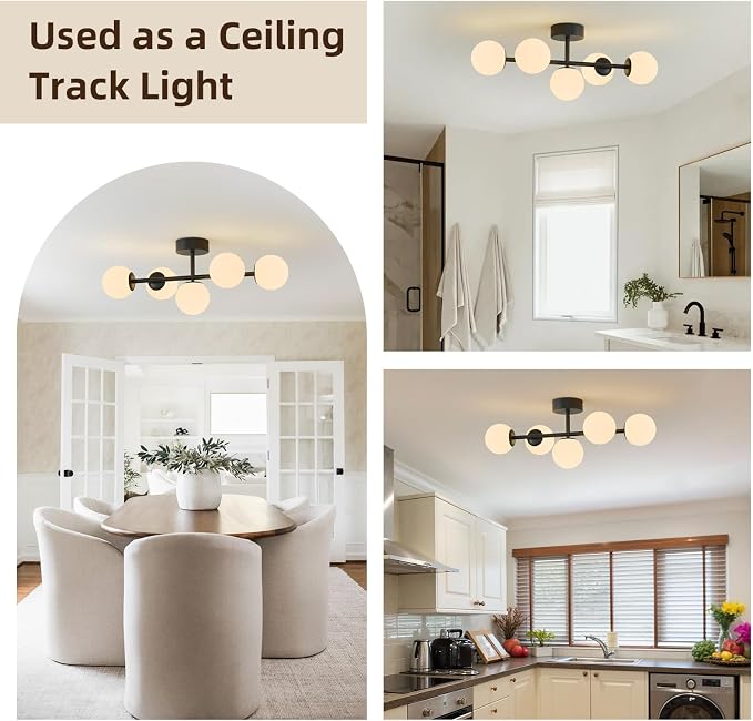 Modern Bathroom Vanity Light Fixtures,LED Matte Black Wall Sconce Lighting | 5 Lights Milk Glass Globe Vanity Light, Makeup Bathroom Vanity Lights,Dimmable Brass Mid Century Wall Sconces over Mirror