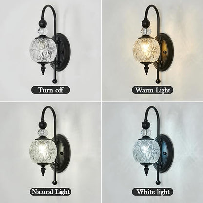 Vintage Black Wall Sconce with Glass Globe Shade Mid Century G9 Bulb Wall Light Indoor Wall Lamp for Bathroom Farmhouse Bedroom Living Room Hallway